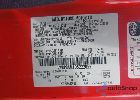 2013 Ford Mustang V6 Premium из США, поврежденный, VIN 1ZVBP8AM1D5222055